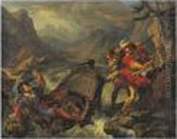 Guillaume Tell Renversant La 
Barque Sur Laquelle Le Gouverneur Gessler Traversait Le Lac De Lucerne Oil Painting by Francois-Andre Vincent