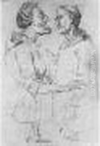 Caricature D'un Couple Avec Une Souris Posee Sur Le Menton De La
 Femme Oil Painting by Francois-Andre Vincent