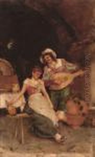 Interior De Taberna Con Personajes Oil Painting by Francesco Vinea