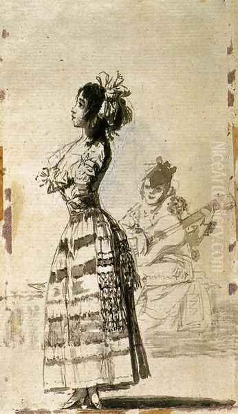 Girl Listening to a Guitar Oil Painting by Francisco Goya Fuendetodos