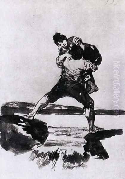 Peasant Carrying a Woman Oil Painting by Francisco Goya Fuendetodos
