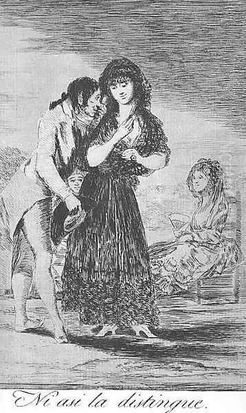 Caprichos - Plate 7: Even Thus he Cannot Make her Out Oil Painting by Francisco Goya Fuendetodos