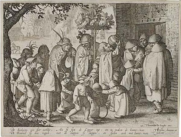 Procession With Feasting Lepers Oil Painting by Claes Jansz Ii Visscher