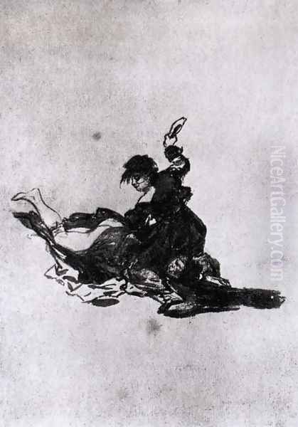 Woman Hitting Another Woman with a Shoe Oil Painting by Francisco Goya Fuendetodos