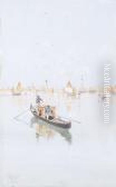 Venezia, Barca In Laguna Oil Painting by Giuseppe Vizzotto Alberti