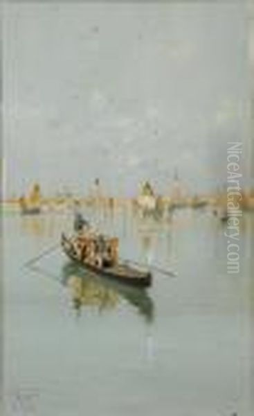 Venetian Scene Oil Painting by Giuseppe Vizzotto Alberti