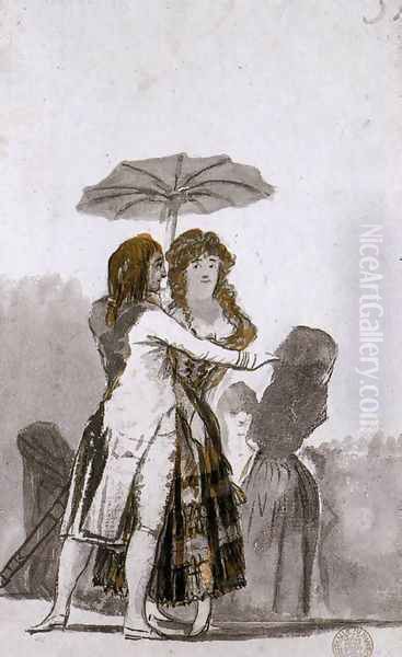 Couple with Parasol on the Paseo Oil Painting by Francisco Goya Fuendetodos