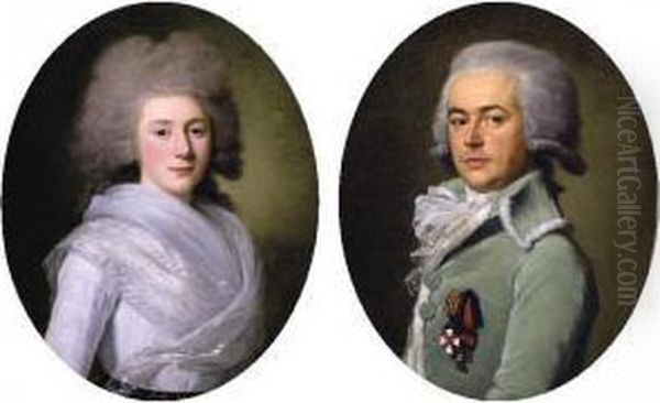 Portrait Of Prince Andrei 
Andreevich Suvarov, Wearing The Medal Of St. George And The Medal Of St.
 Vladimir; Portrait Of Princess Suvarov Oil Painting by Jean Louis Voille