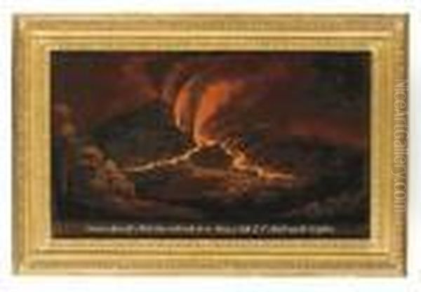 The 1809 Eruption Of Mount Etna From Castiglione Oil Painting by Pierre-Jacques Volaire