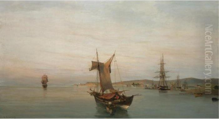 Along The Coast, Volos Oil Painting by Constantinos Volanakis