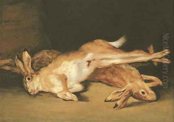 A Still life of dead hares Oil Painting by Francisco Goya Fuendetodos