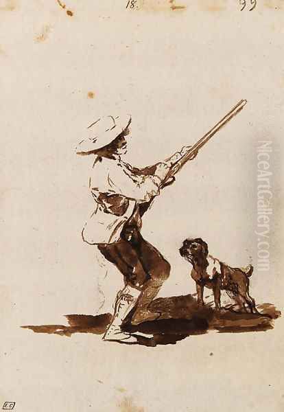 A Hunter loading his Gun, accompanied by his dog Oil Painting by Francisco Goya Fuendetodos
