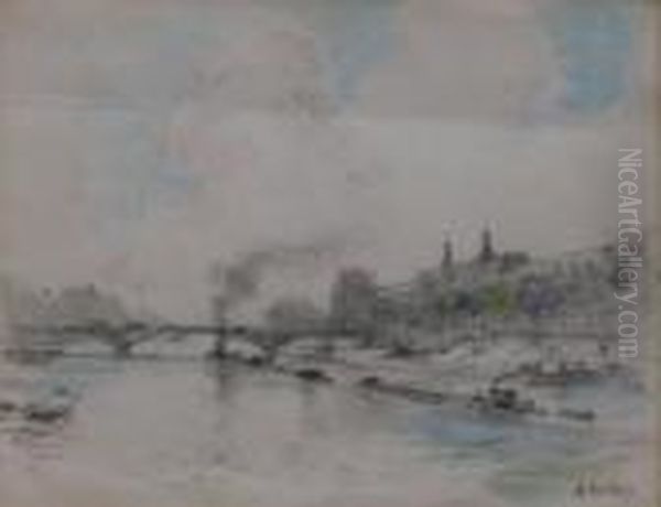 La Seine A Paris Oil Painting by Alexis Vollon