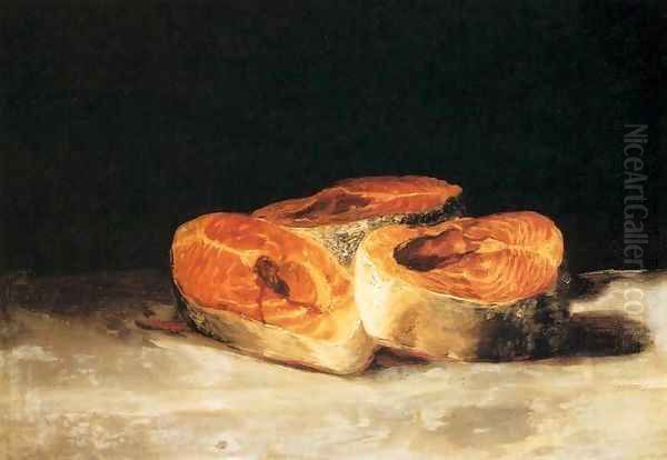 Still-Life Three Salmon Steaks Oil Painting by Francisco Goya Fuendetodos