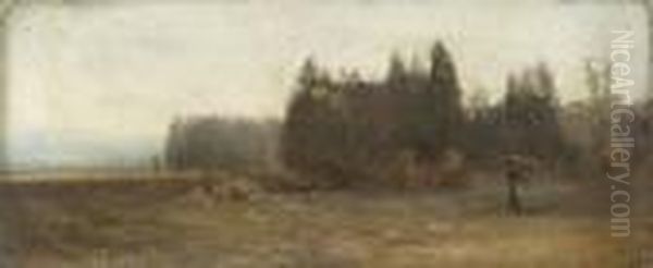 Reisigsammlerin Am
 Waldrand. Oil Painting by Ludwig Gustav Voltz