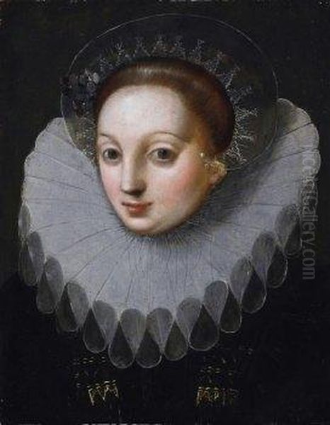 Two Paintings: Portrait Of A 
Distinguished Lady With Hood As Well As A Distinguished Gentleman With 
Lace Collar. Each Oil Painting by Hans Von Aachen