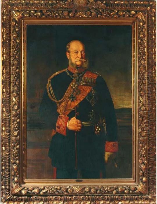 A Portrait Of Emperor Wilhelm I,
 Depicted Standing Full-length Wearing A Ceremonial Uniform. Oil Painting by Baron Heinrich von Angeli