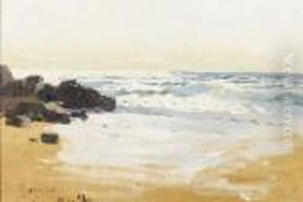 A Sunlit Beach, Bornholm - A Study Oil Painting by Hans Von Bartels