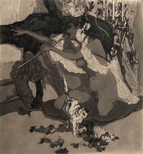 Zwei Erotische Szenen Oil Painting by Franz von (Choisy Le Conin) Bayros