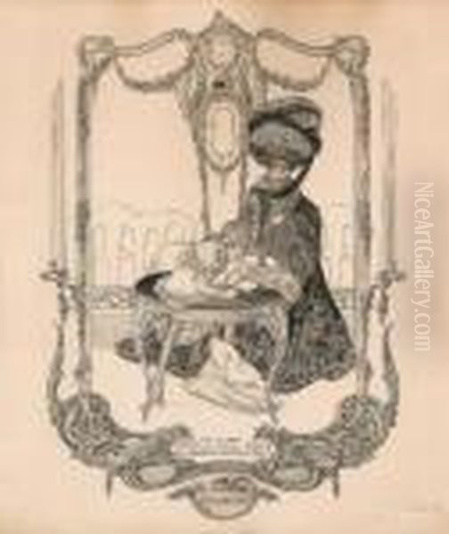 Erotische Szene Oil Painting by Franz von (Choisy Le Conin) Bayros