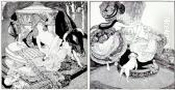 2x Erotische Szenen Oil Painting by Franz von (Choisy Le Conin) Bayros