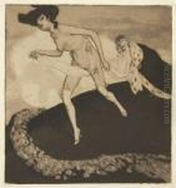 Nude Couple In Garden; And Nude With A King Oil Painting by Franz von (Choisy Le Conin) Bayros