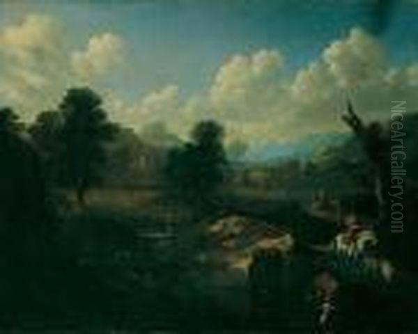 Gebirgslandschaft Mit Reitern 
Und Vieh. Signiert Unten Mitte: P.v.bemmel. Ol Auf Leinwand. H 65; B 81 
Cm. Oil Painting by Peter Von Bemmel