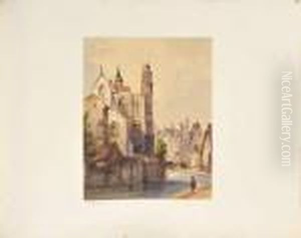 Vue D'une Eglise Au
Bord D'un Canal Oil Painting by Alexander Ritter Von Bensa