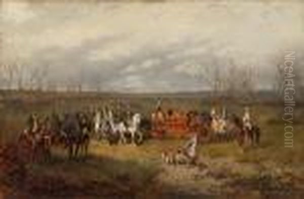 Parforcejager Der Rokokozeit
 Begegnen Zwei In Einer Kutsche Reisenden In Weiter
 Landschaft. Oil Painting by Alexander Ritter Von Bensa
