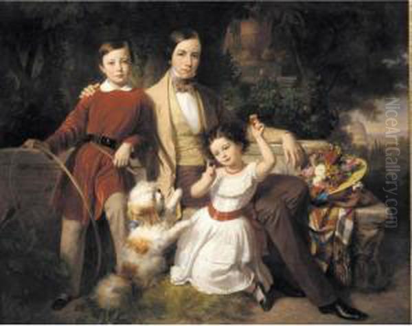 Group Portrait With The Prince 
Valmon-tone, Gwendalina Doria-pamphili And Bertram Talbot, In A Villa 
Garden Oil Painting by Carl Von Blaas