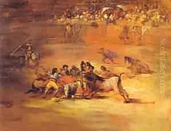 Scene Of Bullfight 1824-1825 Oil Painting by Francisco Goya Fuendetodos