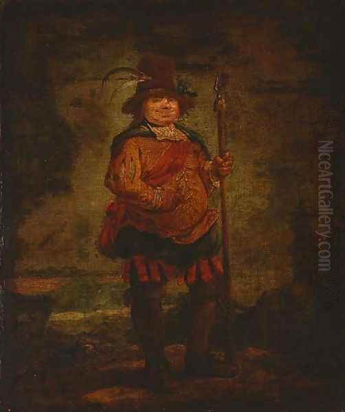 Portrait of a peasant man, standing full-length, wearing a pleated orange doublet and holding a spear Oil Painting by Francisco Goya Fuendetodos