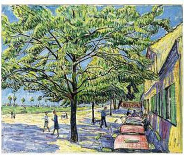 Wirtshausgarten Baumgartenbruck Oil Painting by Theo Von Brockhusen