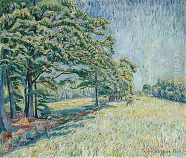 Baumlandschaft Mit Weidenden Kuhen (schlesien) Oil Painting by Theo Von Brockhusen