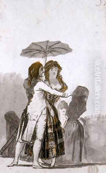 Couple with Parasol on the Paseo 2 Oil Painting by Francisco Goya Fuendetodos