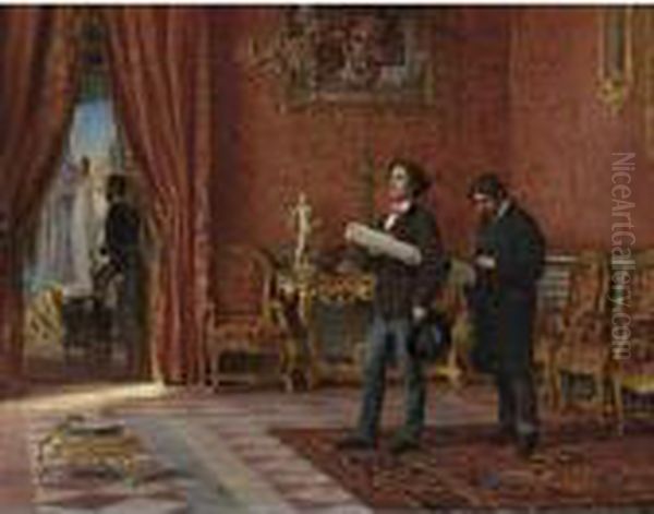 Two Artists (voytech Hynais And Brozik) Oil Painting by Vaclav Brozik