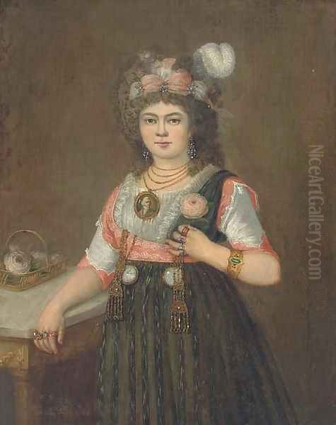 Portrait of a lady, three quarter-length, with her right hand on a table Oil Painting by Francisco Goya Fuendetodos