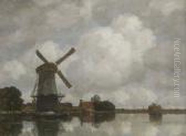 Hollandische
 Kanallandschaft. Oil Painting by Gilbert Von Canal