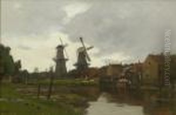 Hollandische
 Kanallandschaft. Oil Painting by Gilbert Von Canal
