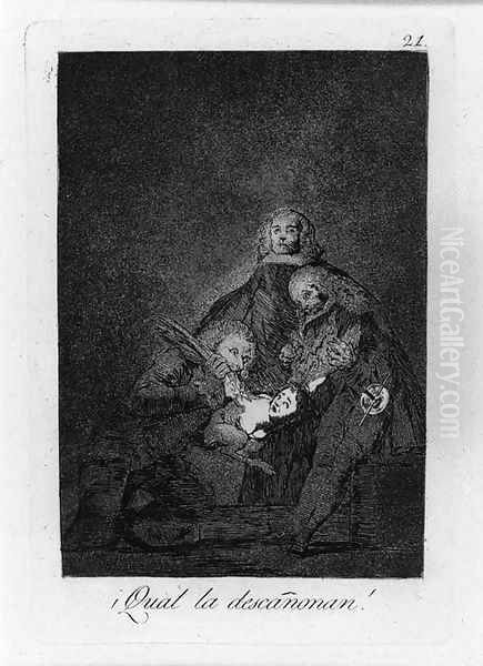 Qual la descanonan, Plate 21, from Los Caprichos Oil Painting by Francisco Goya Fuendetodos