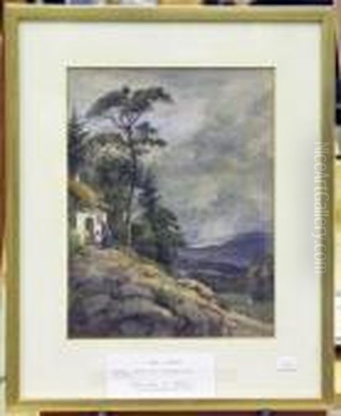 Bergslandskap Med Stuga Och Figurer. Bildstrl Oil Painting by Fritz Von Dardel