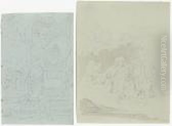 Hirten Mit Vieh - Antikische
 Landschaft. Oil Painting by Georg Maximilian Johann Von Dillis