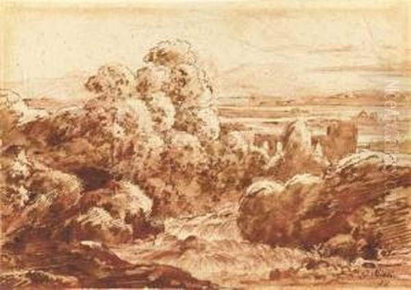 An Extensive Landscape With A River Flowing Between Trees, Distantmountains Seen Beyond Oil Painting by Georg Maximilian Johann Von Dillis