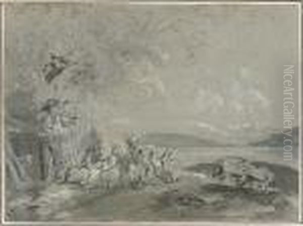 Hirten Mit Schafen Und
 Ziegen Oil Painting by Georg Maximilian Johann Von Dillis