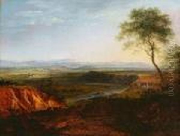 Das Lechtal Mit Blick Auf Die
 Zugspitze. Oil Painting by Georg Maximilian Johann Von Dillis