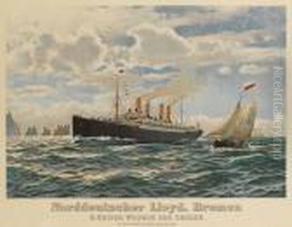 Nach - Plakat: Norddeutscher 
Lloyd, Bremen. D(ampfer) Kaiser Wilhelm Der Grosse Im Kanal Die Needles 
Passierend Oil Painting by Themistocles Von Eckenbrecher