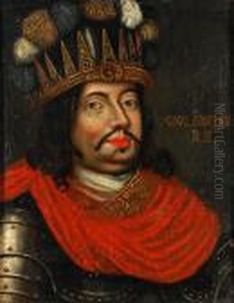 Portratt Av Karl X Gustav Som 
Romersk Harforare Med Krona Och Plymforsedd Hjalm - Brostbild Oil Painting by David Klocker Von Ehrenstrahl