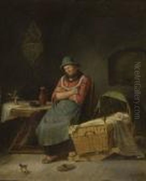 Amme Mit Kind In Der
 Stube. Oil Painting by Karl Von Enhuber