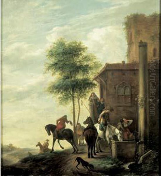 Halte De Cavaliers Oil Painting by Carel van Falens or Valens