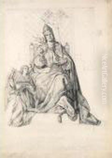 Pope Gregory The Great Receiving
 Divine Inspiration, An Angel Playing Music Kneeling Beneath Him Oil Painting by Josef Von Fuhrich